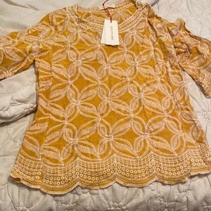Yellow with white pattern shirt